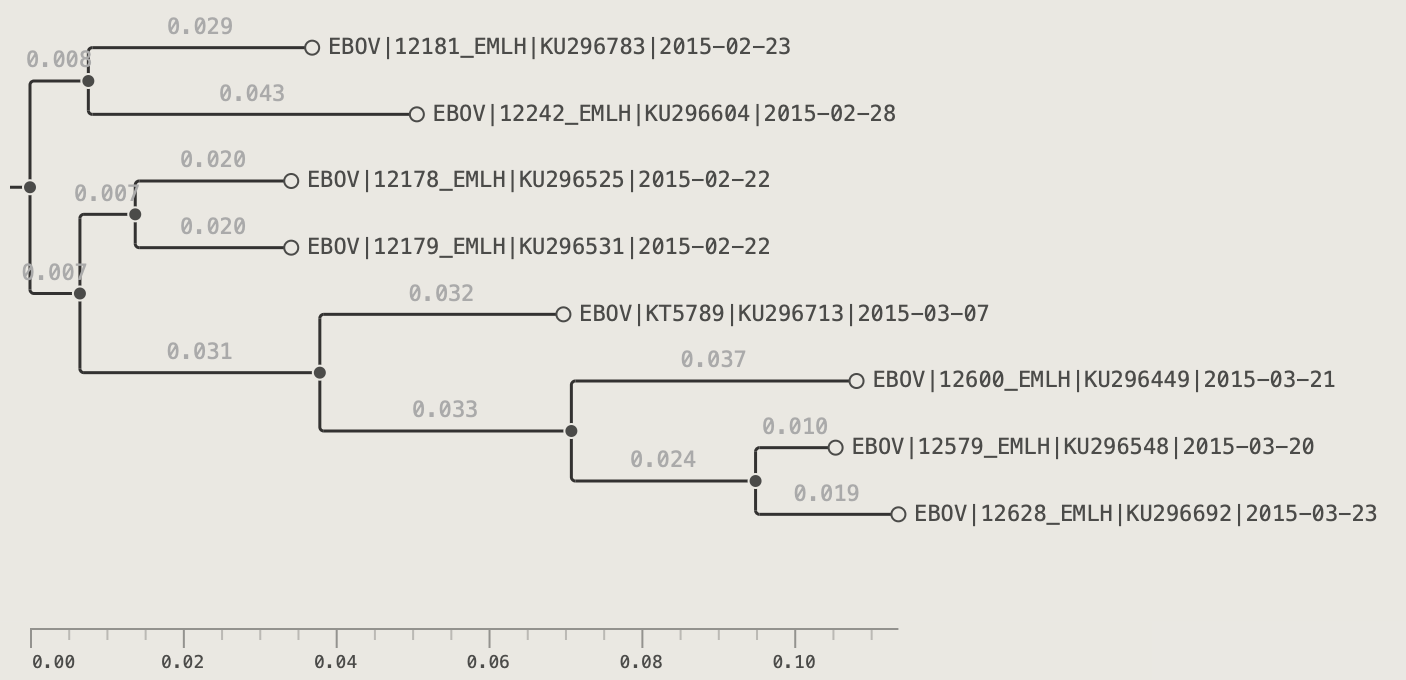 Branch labels showing branch lengths