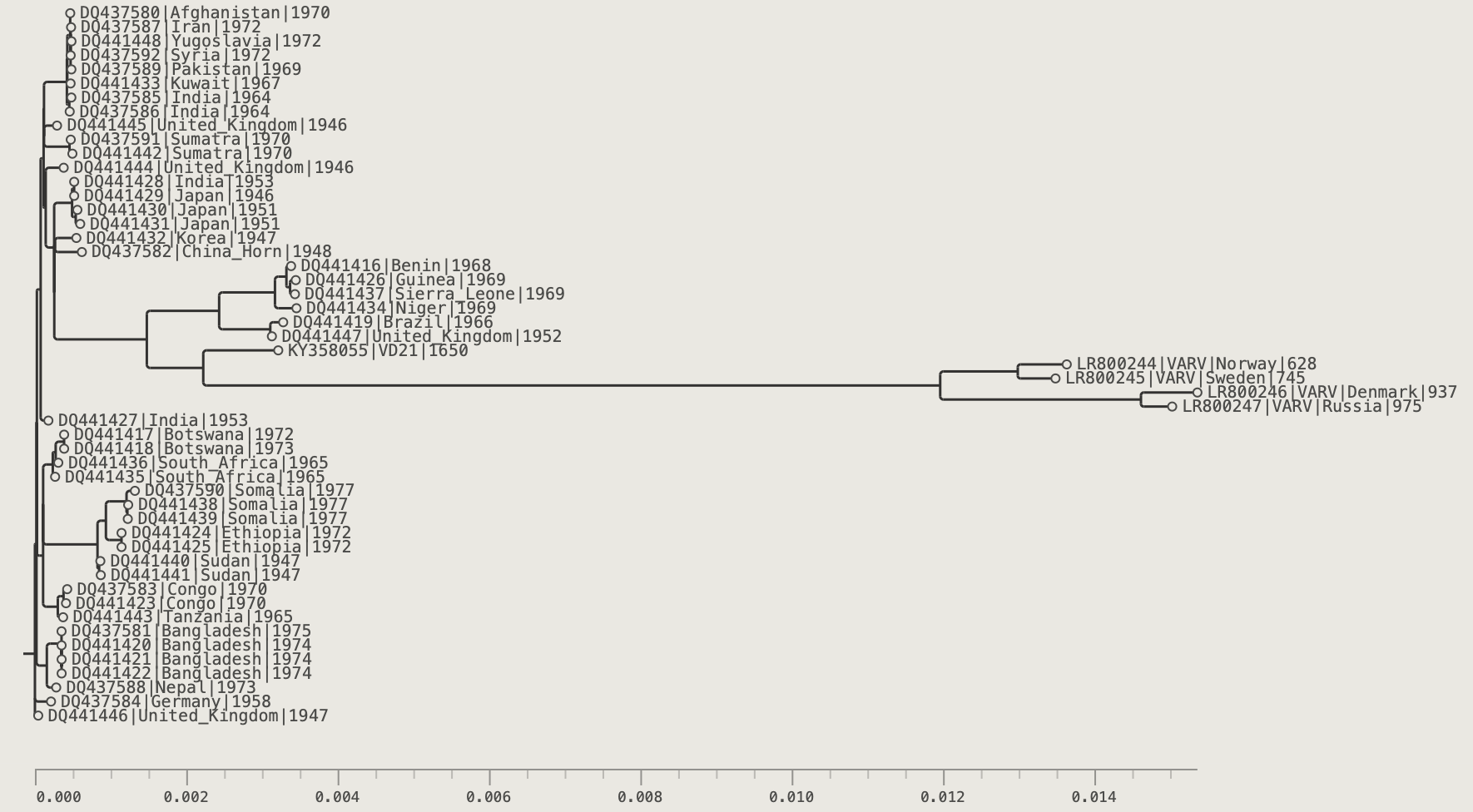 VARV tree with initial rooting