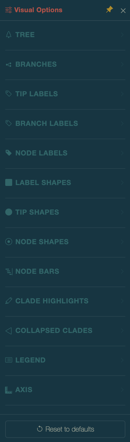 The visual options panel with all the sections closed.